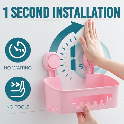 TAILI Shower Caddy Suction Cup, Bathroom Organizer Shelf Pink - Image 2
