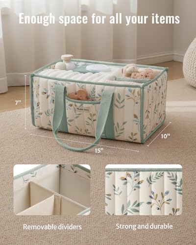 Blissful Diary Leaf Diaper Caddy Organizer, Storage Basket, Sage Leaf - Image 3