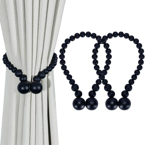 KLOGTSIND Magnetic Curtain Tiebacks, 2 Pack Wood Bead Curtain Holdbacks by KLOGTSINDDirect