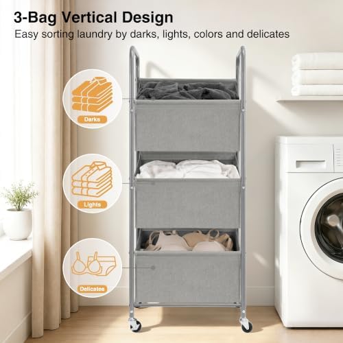 STO STO 3-Tier Vertical Rolling Laundry Hamper, Removable Bags - Image 4