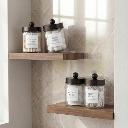 Amolliar Glass Apothecary Jars Qtip Holder w/Plastic Lids, Bronze 2pc - Image 5