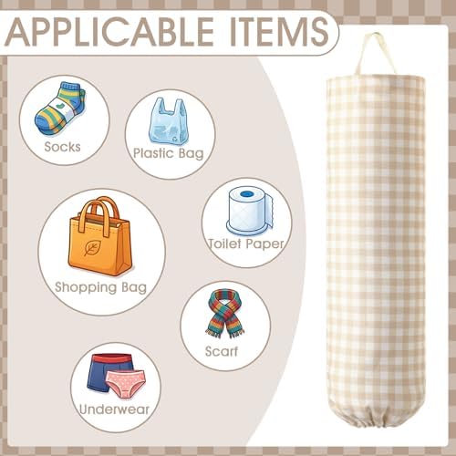 Gingham Plastic Bag Holder for Grocery Bag, Milkshake Tan - Image 3