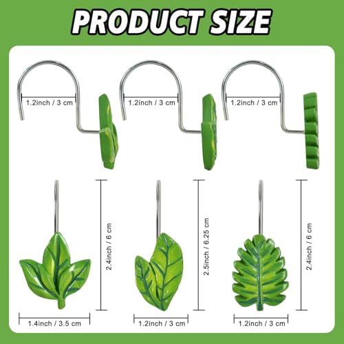 12-Piece Green Leaves Leaf Shower Curtain Hooks - Image 3