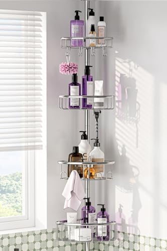 Corner Shower Caddy Tension Pole 4-Tier 47-121 Adjustable Stainless Steel by ESSEMELLC