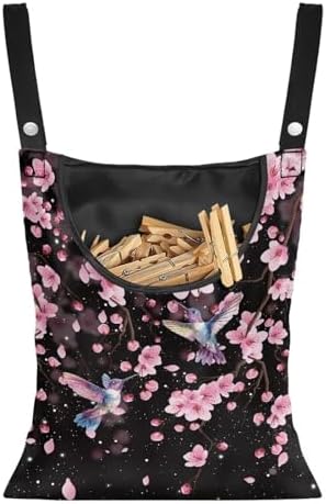 Waterproof Clothespin Bag with Hanger Hook Cherry Blossom Hummingbird by CREAMIC