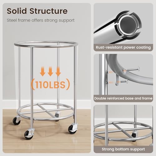 ELYKEN Laundry Basket with Wheels, Round Rolling Laundry Hamper - Image 4