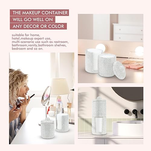 KEYPOWER Bling Rhinestone Cotton Ball Pad Swabs Make Up Pads Dispenser Holder - Image 2