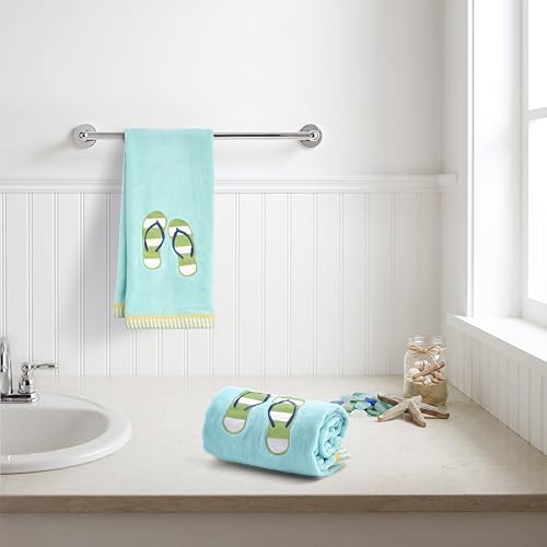Ritz 2-Piece Cotton Velour Bathroom Hand Towel Set, Embroidered Striped Flip - Image 4