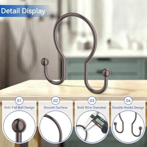 OEH Shower Curtain Hooks, Metal Shower Curtain Hangers, Double Hook Shower - Image 4