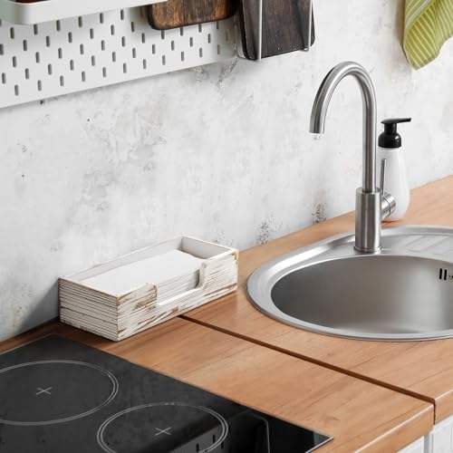 Paper Towel Dispenser Countertop, Retro White Wood Bathroom Paper Towel Holder - Image 6