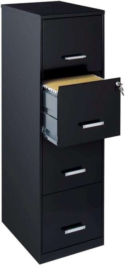 Scranton & Co 18" Deep Light Duty 4 Drawer Metal Letter Filing Cabinet in Black, Pre-Assembled