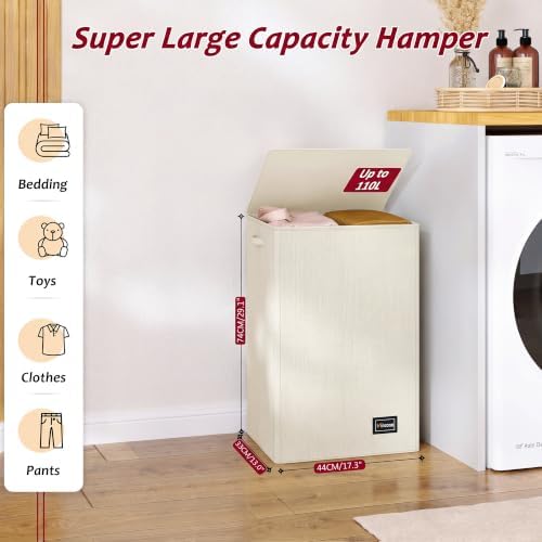 110L Laundry Hamper with Lid, Reinforced Sturdy Large Laundry Hamper with - Image 2