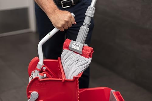 UNGER Commercial Red Restroom Dual-Compartment Mop Bucket w/Wringer COMBR - Image 5