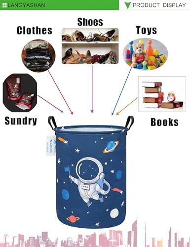Round Laundry Basket Collapsible Storage Hamper Organizer Space Astronaut - Image 6