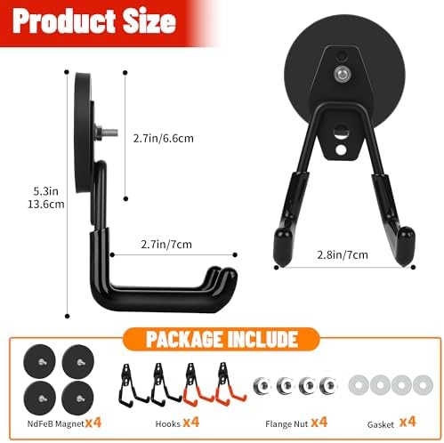4 Pack Heavy Duty Magnetic Garage Hooks, No Drill Installation and Rubber - Image 2