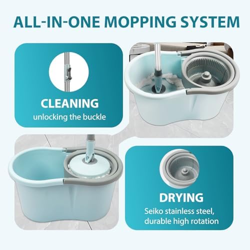 Spin Mop and Bucket with Wringer Set, Operable 360° Rotating Mop Bucket Set - Image 6