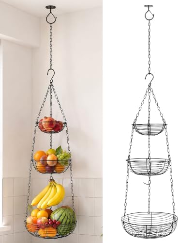 FANGSUN Hanging Fruit Basket for Kitchen, 3-Tier Hanging Fruit Basket by FANGSUN
