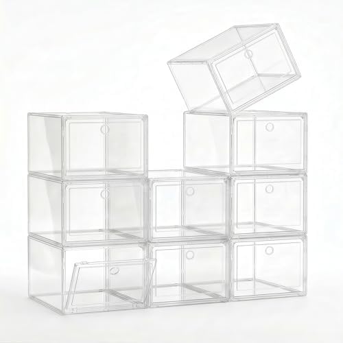Clear Shoe Storage Boxes 9 Pack, Stackable Bins by Unknown