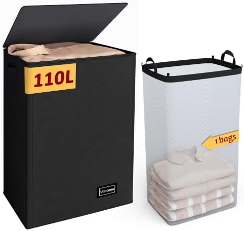 110L Laundry Hamper with Lid, Reinforced Sturdy Large Laundry Hamper with by Vincona