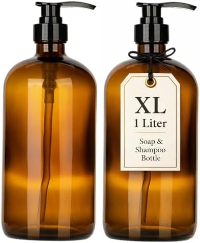 32 Ounce Glass Shampoo and Conditioner Dispenser Bottle by KITCHENTOOLZ