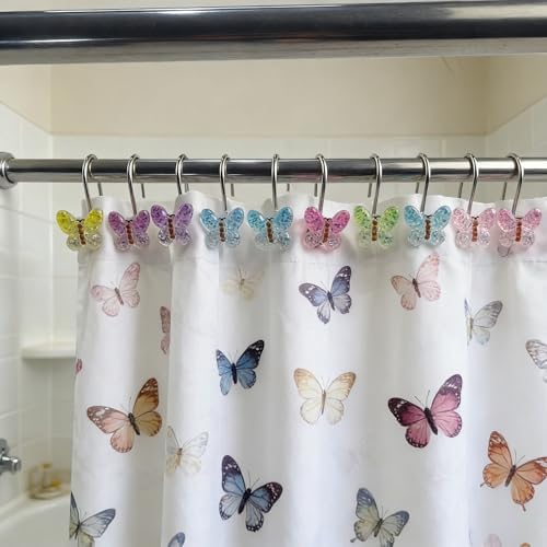 Two Fish Home Fashions Set of 12 Decorative New ButterflyShower Curtain Hooks - Image 6