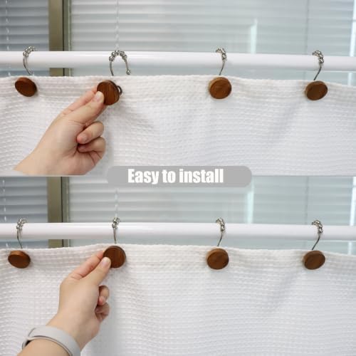 Wood Shower Curtain Hooks, Wooden Decorative Shower Curtain Rings, Modern Round - Image 6