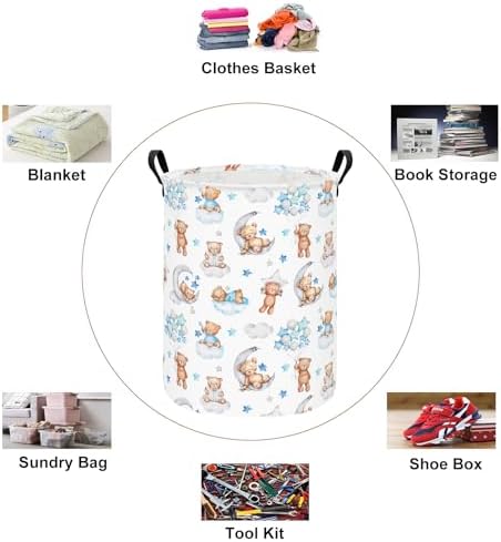 Round Bear Pattern Laundry Hamper, Cotton Canvas Storage Bin - Image 3