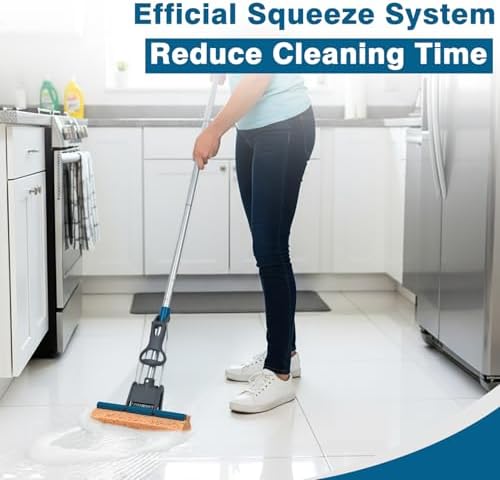 Sponge Mop for Floor Cleaning, Easy Self-Squeeze for Hardwood Tile Concrete - Image 6