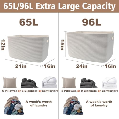 JMvicyroam 65L Large Woven Cotton Rope Blanket Basket - Image 3