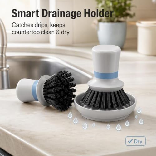 2Pack Palm Brush with Drainage Base, Ergonomic Dish Scrubber - Image 5