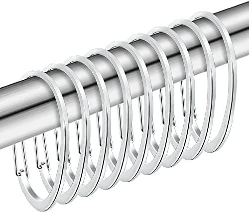 Silver Shower Curtain Rings, Rustproof Shower Curtain Hooks by ZESLMG