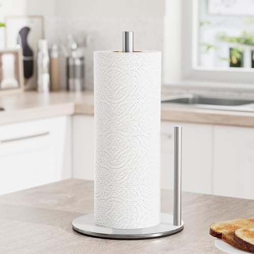 Paper Towel Holder Silver Stainless Steel Kitchen Countertop Roll Organizer - Image 2