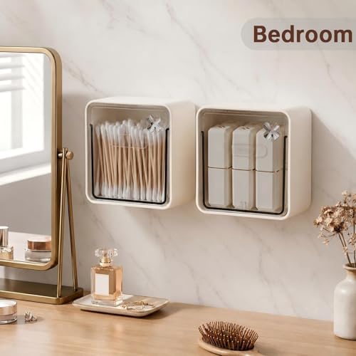 DASITON Wall Mounted Qtip Holder Dispenser, Adhesive No Drilling Cotton Swab - Image 2