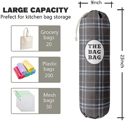 Classic Buffalo Check Plaid Grocery Bags Holder Organizer, Wall Mount Plastic - Image 2