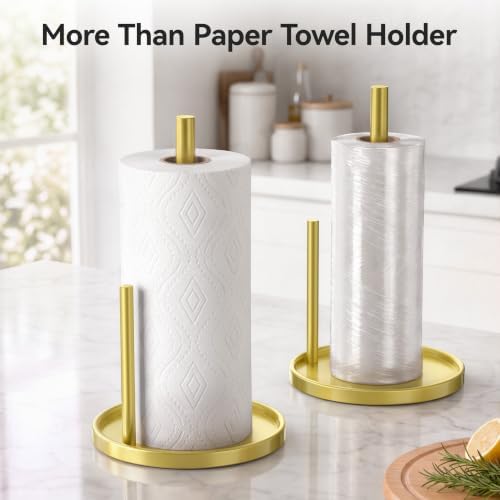 Paper Towel Holder Gold for Kitchen Countertop Roll Holder Weighted Base - Image 6