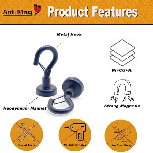 Ant Mag Magnetic Hooks Heavy Duty 22LBS Strong Magnet Snap Hooks 8 Pack - Image 4