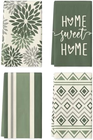 Artoid Mode Light Green Stripes Home Sweet Home Boho Spring Kitchen Towels Dish by ArtoidMode