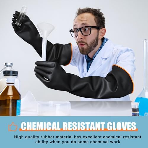 22" Chemical Resistant Gloves, Reusable Heavy Duty Long Rubber Glove, - Image 5