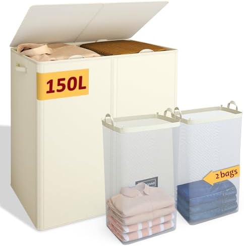 150L Laundry Hamper 2 Section, Large Laundry Hamper by Vincona