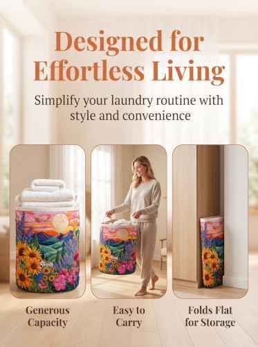 Quilted Laundry Basket with Handles, Boho Floral Quilted Storage Hamper - Image 4