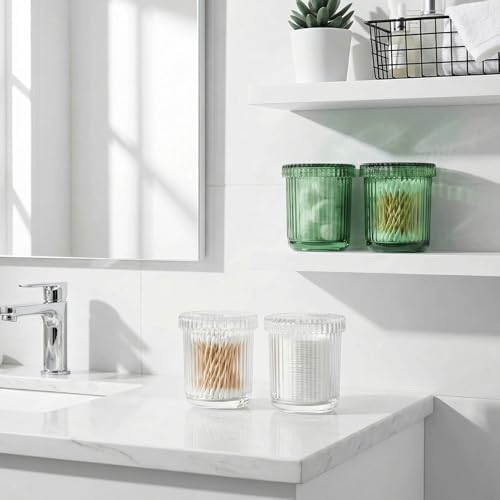 Green Thick Glass Bathroom Qtip Holder, 2 Pack - Image 5