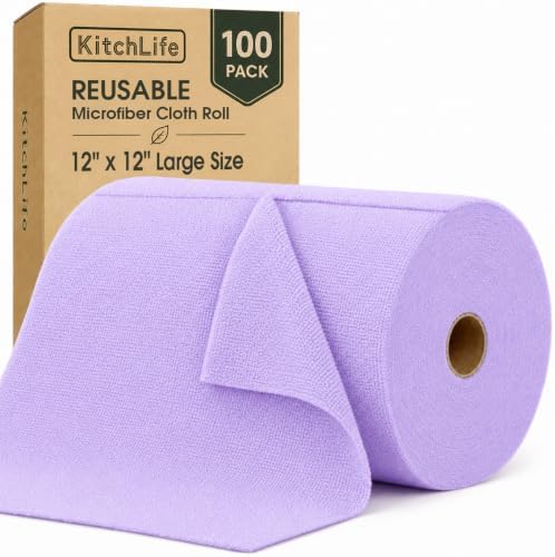 Microfiber Cleaning Cloth Roll, 100 Pack, 12 x 12 Inch Tear Away Reusable Paper by OverDoorHooksKitchenSupplies