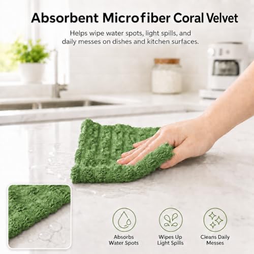 kimteny Microfiber Dish Cloths for Washing Dishes 24 Pack, Dark Green - Image 3