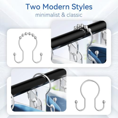 OEH Shower Curtain Hooks, Metal Shower Curtain Hangers, Double Hook Silver - Image 6