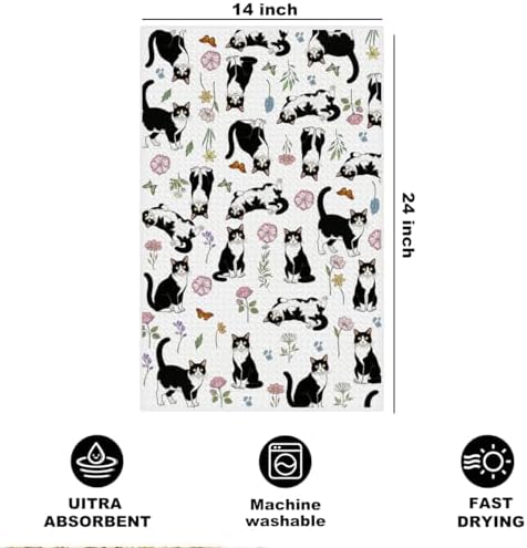Jztco Cat Kitchen Towels, Floral Cats Gifts Reusable Hand Towels - Image 2