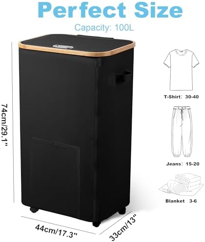 Vincona Laundry Basket with Wheels, Tall Dirty Clothes Hamper on Wheels - Image 2