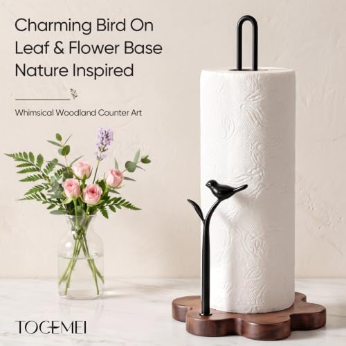 Wooden Paper Towel Holder Countertop, Whimsical Bird‑Leaf Accent - Image 2