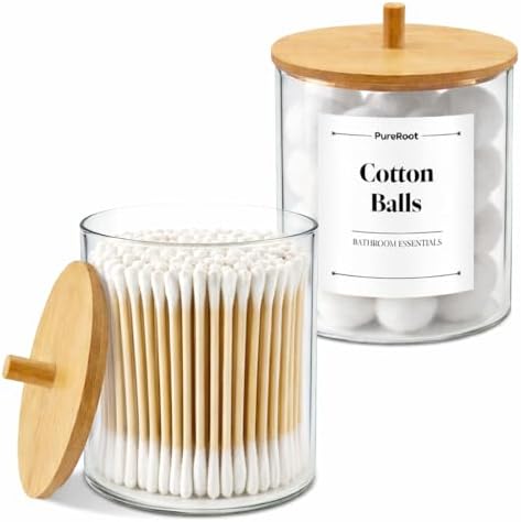 15 oz Glass Qtip Holder with Bamboo Lids, 2 Pack Apothecary Jars by Unknown
