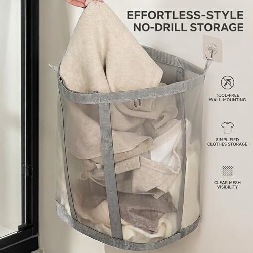 Wall-Mounted Foldable Laundry Basket, 41L Mesh Hamper, 2 Pack - Image 2