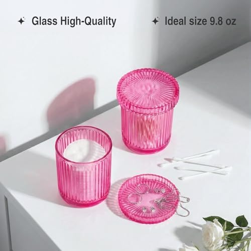 Bright Pink Thick Glass Bathroom Qtip Holder, 2 Pack - Image 4